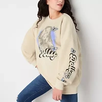 Womens Crew Neck Long Sleeve Embroidered Juniors Sweatshirt