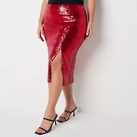 Premier Amour Sequin Womens Midi Pencil Skirt Plus