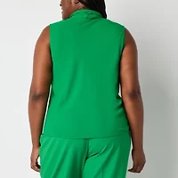 Black Label by Evan-Picone Womens Plus Split Tie Neck Sleeveless Blouse