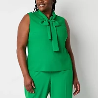 Black Label by Evan-Picone Womens Plus Split Tie Neck Sleeveless Blouse