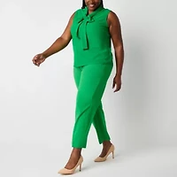 Black Label by Evan-Picone Womens Plus Split Tie Neck Sleeveless Blouse