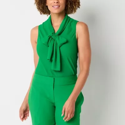 Black Label by Evan-Picone Womens Split Tie Neck Sleeveless Blouse