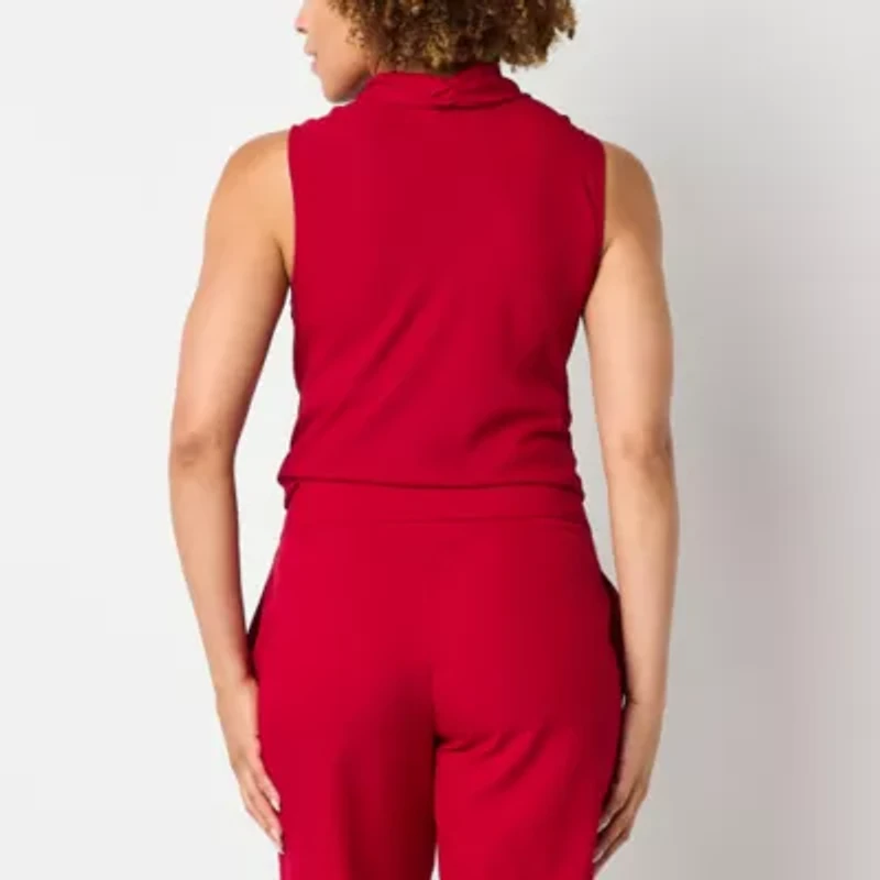 Black Label by Evan-Picone Womens Split Tie Neck Sleeveless Blouse