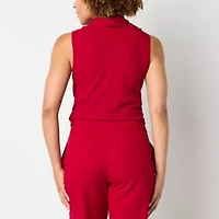 Black Label by Evan-Picone Womens Split Tie Neck Sleeveless Blouse