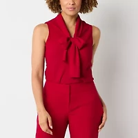 Black Label by Evan-Picone Womens Split Tie Neck Sleeveless Blouse