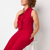 Black Label by Evan-Picone Womens Split Tie Neck Sleeveless Blouse