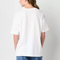 Arizona Womens Crew Neck Short Sleeve Oversized Juniors Graphic T-Shirt