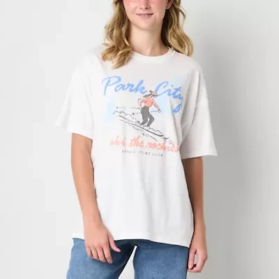 Arizona Womens Crew Neck Short Sleeve Oversized Juniors Graphic T-Shirt