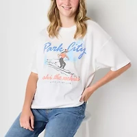 Arizona Womens Crew Neck Short Sleeve Oversized Juniors Graphic T-Shirt