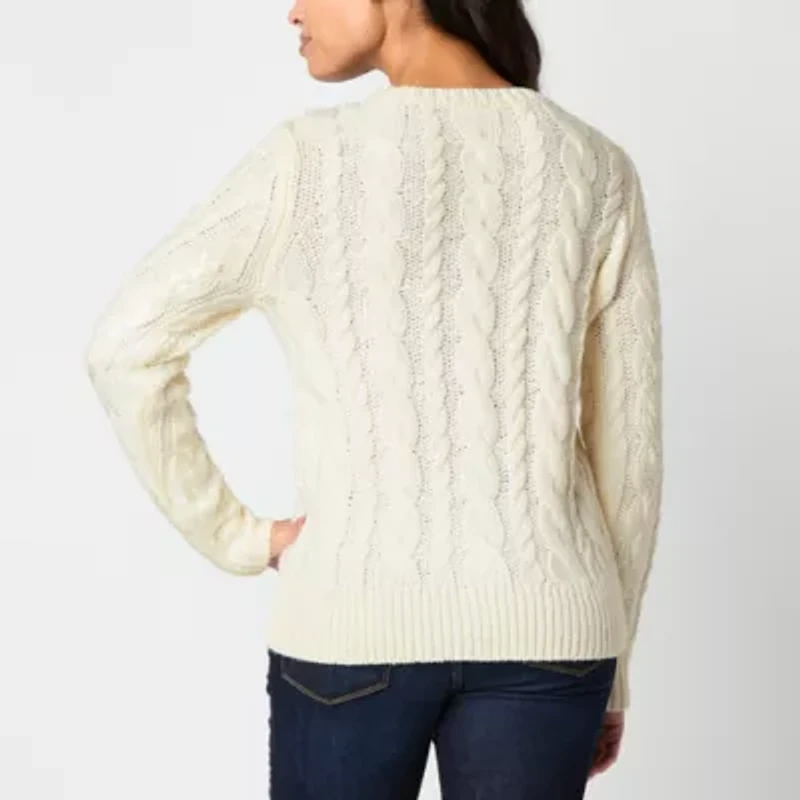 St. John's Bay Sequin Womens Crew Neck Long Sleeve Pullover Sweater