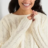 St. John's Bay Sequin Womens Crew Neck Long Sleeve Pullover Sweater