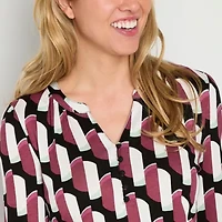 Liz Claiborne Womens Split Crew Neck Long Sleeve Blouse