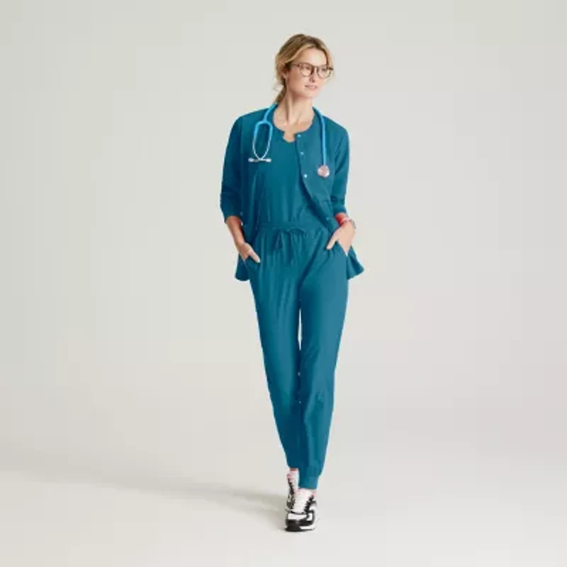 Skechers Sk401 Stability 2-Pocket Crewneck Snap-Front Warm-Up Womens Tag Free Stretch Fabric Moisture Wicking Scrub Jackets
