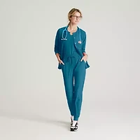 Skechers Sk401 Stability 2-Pocket Crewneck Snap-Front Warm-Up Womens Tag Free Stretch Fabric Moisture Wicking Scrub Jackets
