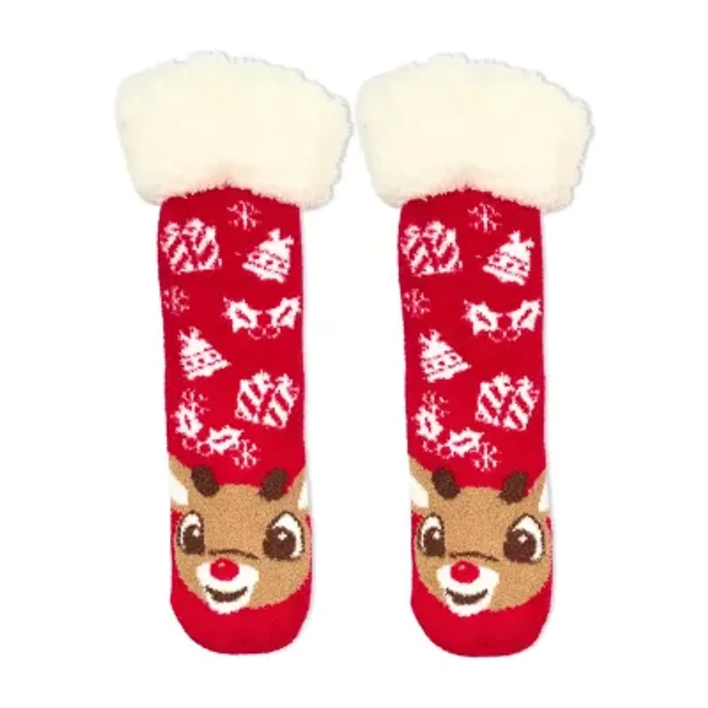 Pom Head Womens Breathable Multi-Pack 1 Pair Rudolph Slipper Socks