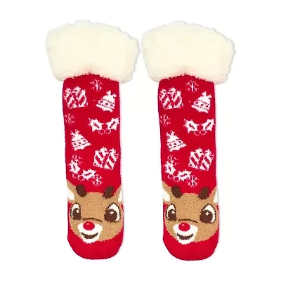 Pom Head Womens Breathable Multi-Pack 1 Pair Rudolph Slipper Socks