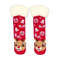 Pom Head Womens Breathable Multi-Pack 1 Pair Rudolph Slipper Socks