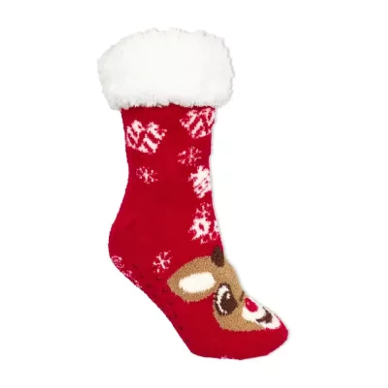 Pom Head Womens Breathable Multi-Pack 1 Pair Rudolph Slipper Socks