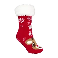 Pom Head Womens Breathable Multi-Pack 1 Pair Rudolph Slipper Socks