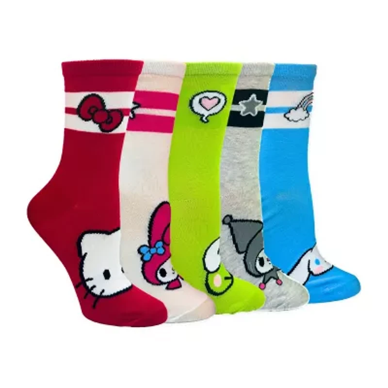 Womens 5 Pair Hello Kitty Crew Socks