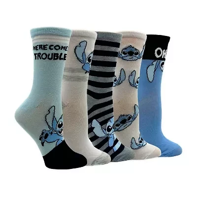 Womens 5 Pair Lilo & Stitch Crew Socks