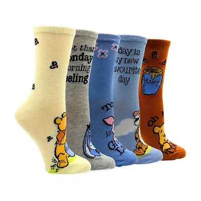 Womens 5 Pair Winnie The Pooh Crew Socks