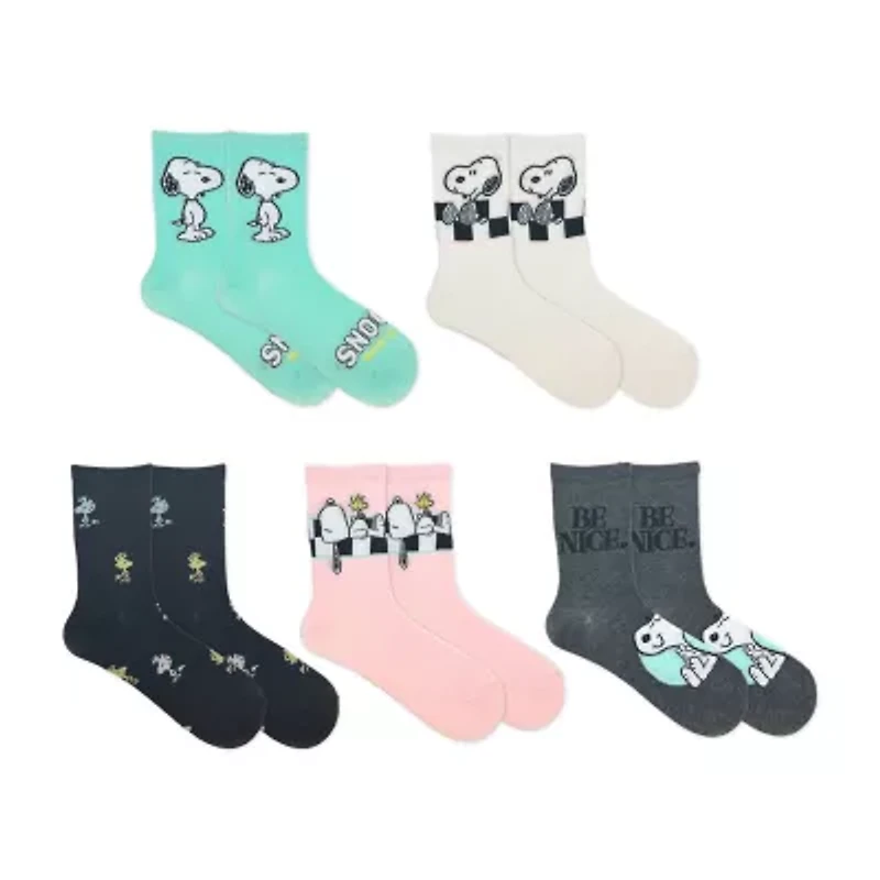 Womens 5 Pair Peanuts Crew Socks