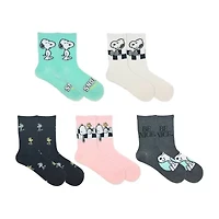 Womens 5 Pair Peanuts Crew Socks