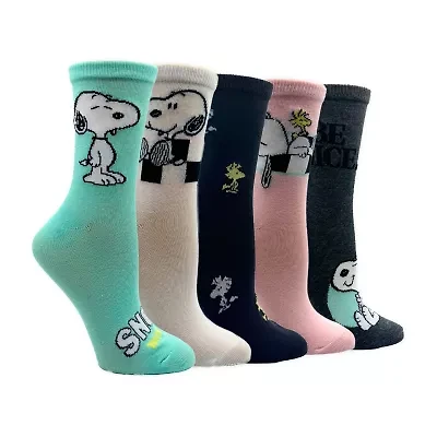 Womens 5 Pair Peanuts Crew Socks