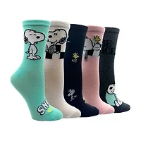 Womens 5 Pair Peanuts Crew Socks