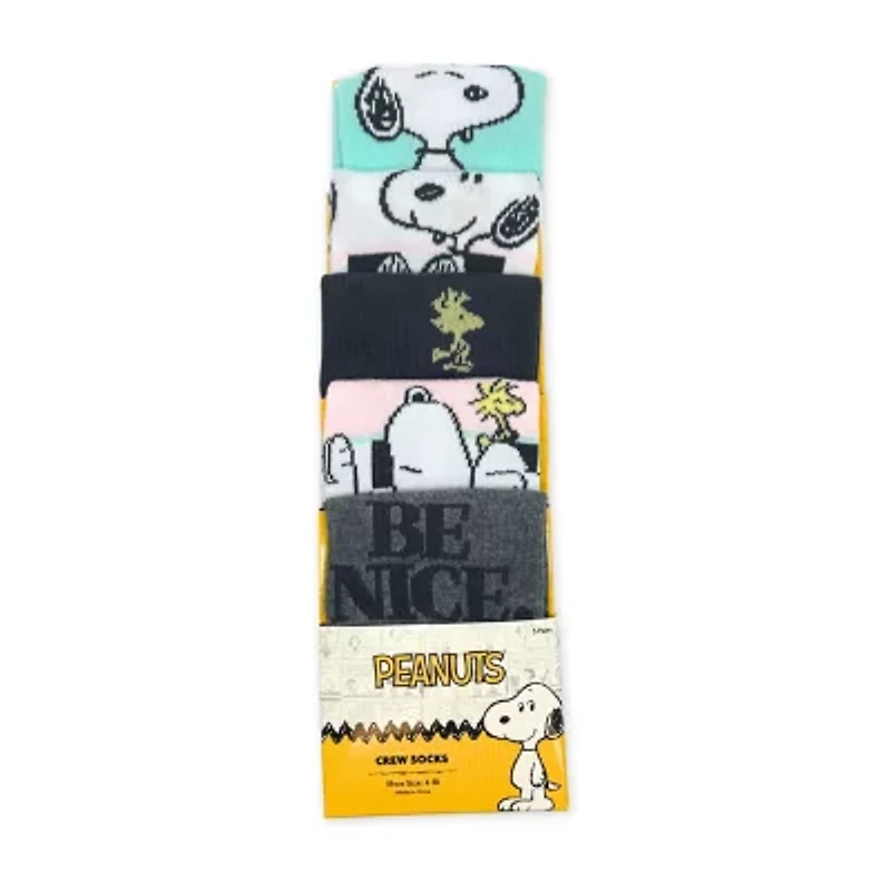 Womens 5 Pair Peanuts Crew Socks
