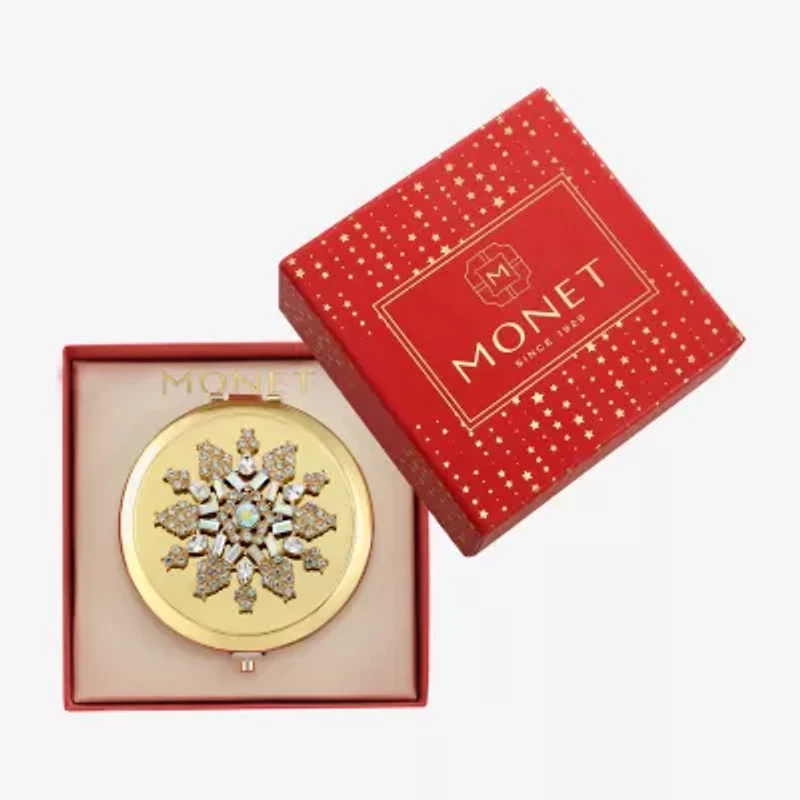 Monet Jewelry Gold Tone Clear Gold Tone Snowflake Compact Mirror
