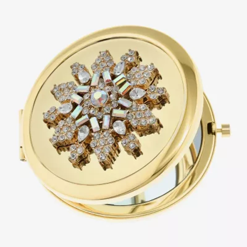 Monet Jewelry Gold Tone Clear Gold Tone Snowflake Compact Mirror