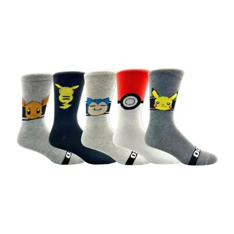 Mens 5 Pair Pokeman Crew Socks