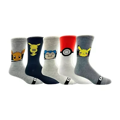 Mens 5 Pair Pokeman Crew Socks