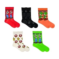 Mens 5 Pair Super Mario Crew Socks