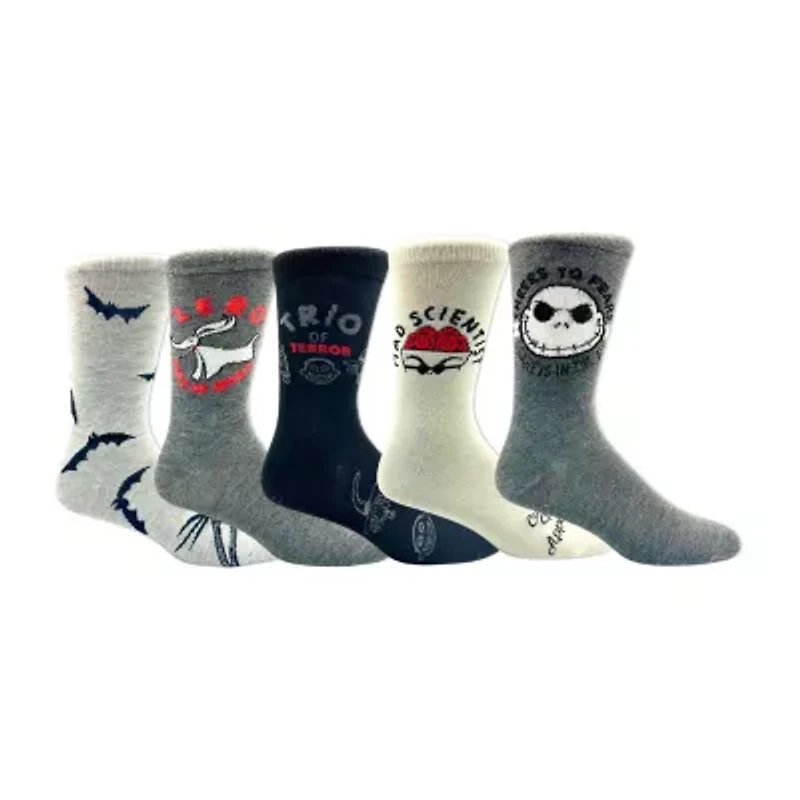 Mens 5 Pair Nightmare Before Christmas Crew Socks