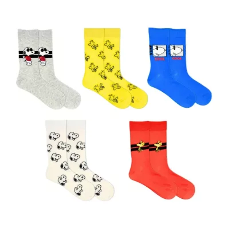 Mens 5 Pair Peanuts Crew Socks