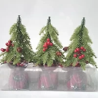 Northlight 9" Set Of 3 Mini Downswept Pine Artificial With Pine Cones Pine Christmas Tree