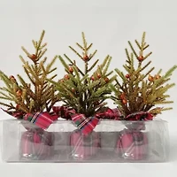 Northlight 9" Set Of 3 Mini Glittered Pine With Berries Artificial Pine Christmas Tree