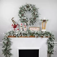9' x 14'' Pre-Lit Flocked Mixed Rosemary Emerald Pine Artificial Christmas Garland - Clear LED Lights