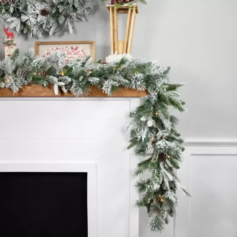 9' x 14'' Pre-Lit Flocked Mixed Rosemary Emerald Pine Artificial Christmas Garland - Clear LED Lights