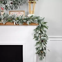 9' x 14'' Pre-Lit Flocked Mixed Rosemary Emerald Pine Artificial Christmas Garland - Clear LED Lights