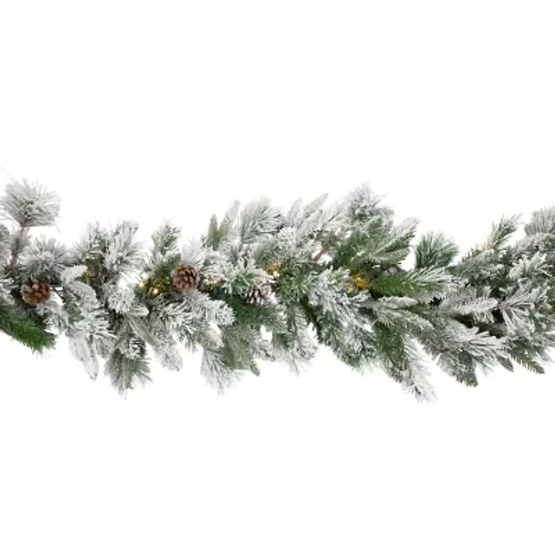 9' x 14'' Pre-Lit Flocked Mixed Rosemary Emerald Pine Artificial Christmas Garland - Clear LED Lights