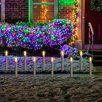 10ct White C7 Candle Pathway Markers Christmas Lights  8'' White Wire