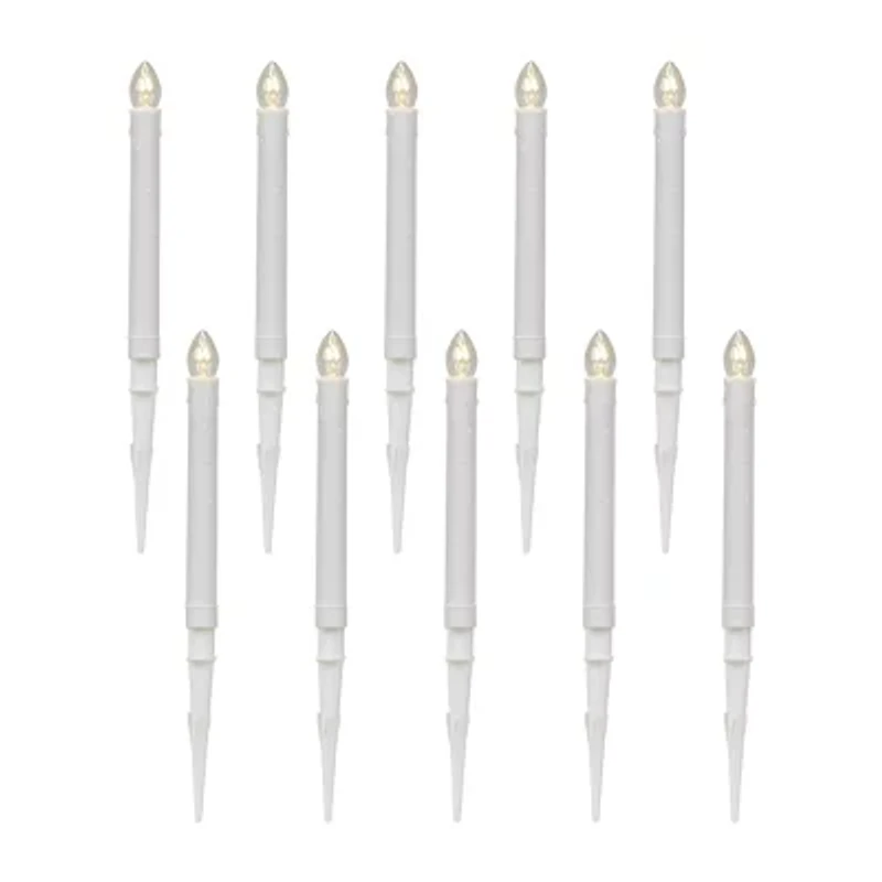 10ct White C7 Candle Pathway Markers Christmas Lights 8'' White Wire