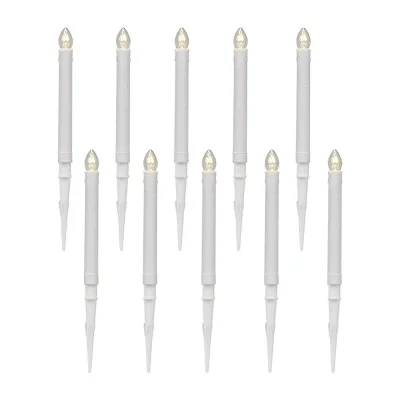 10ct White C7 Candle Pathway Markers Christmas Lights  8'' White Wire