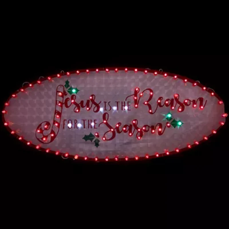 43'' LED Lighted Holographic Jesus is the Reason Outdoor Christmas Sign