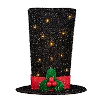 9.25'' Lighted Black Tinsel Top Hat Christmas Tree Topper  Clear Lights
