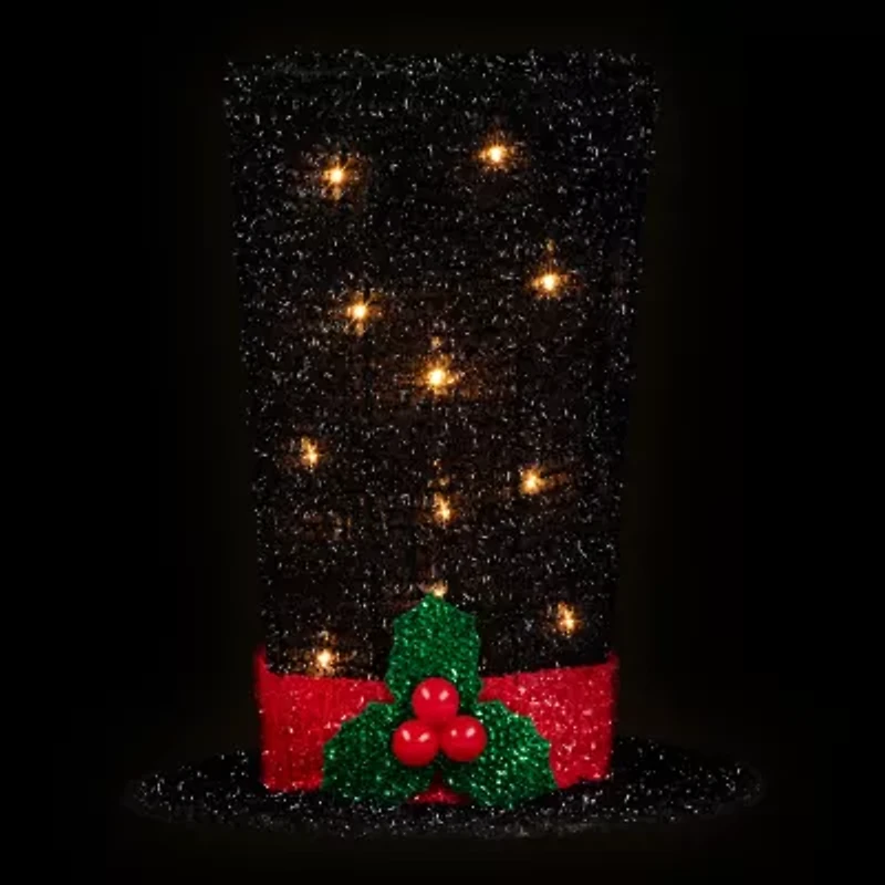 9.25'' Lighted Black Tinsel Top Hat Christmas Tree Topper  Clear Lights